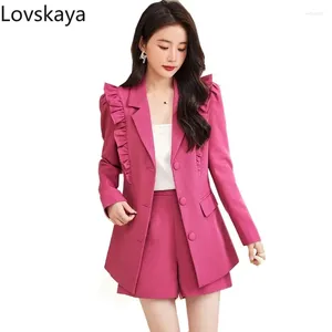 Twee stuk broek modeset voor dames voor lente herfst roze dames casual rokpak vrouwen lange mouw