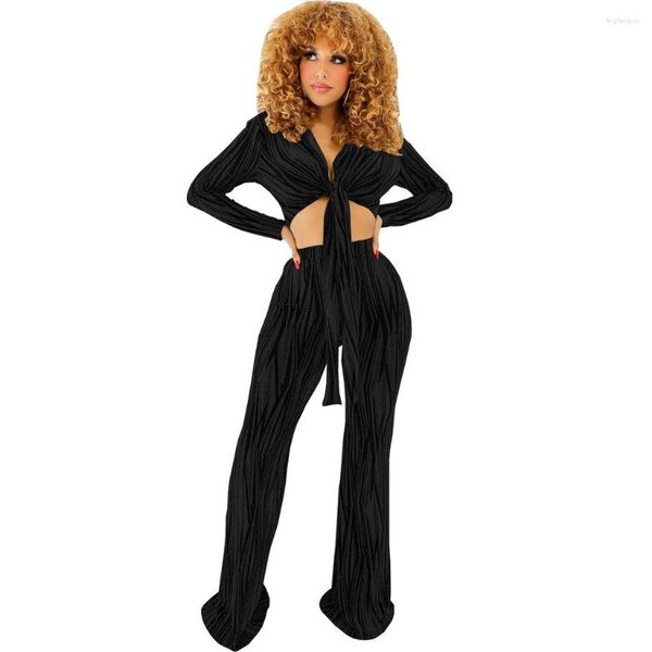 Femmes deux pièces pantalons mode Sexy femmes été ensemble femme 2 pièces tenues fille à manches longues hauts courts costume dame Streetwear ensembles