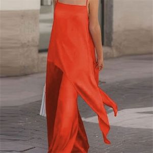 Dames tweedelige broek Fashion Women 2pcs Sets celmia streetwear satijnen pants sets zomer mouwloze asymmetrische sling top en brede poot broek pakken 220922