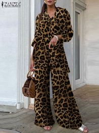 Pantalones de dos piezas para mujer, conjuntos de moda con estampado de leopardo para mujer, Tops y conjuntos holgados informales ZANZEA, ocio de pierna ancha de otoño 2023 230306