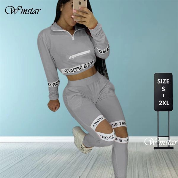 Pantalones de dos piezas de dos piezas Fashion Sets Sport Fitness Fitness Letter Zipper Up Top Hole Jogger Bilkers Track Sholeal Dropshpping 230811