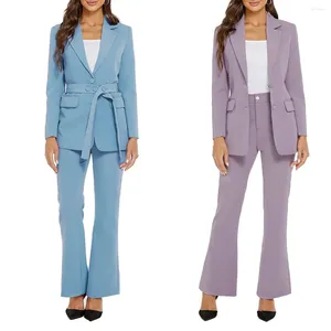 Femmes deux pièces pantalons mode femmes 2 bureau dame costume d'affaires ensemble travail Blazer veste et avec ceinture moderne solide tenue pour les femmes