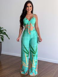 Dames tweedelige broek Felyn 2022 Ins Internet Celebrity beroemde 2 PCS Pant Women Set Summer Print T -shirt en Suspenders Sexy Classy Streetw