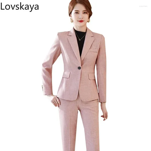 Pantalon féminin à deux morceaux Business Femme Forme Forme 2 Set Black Pink Slim Pant Suit Office Ladies veste et pantalon