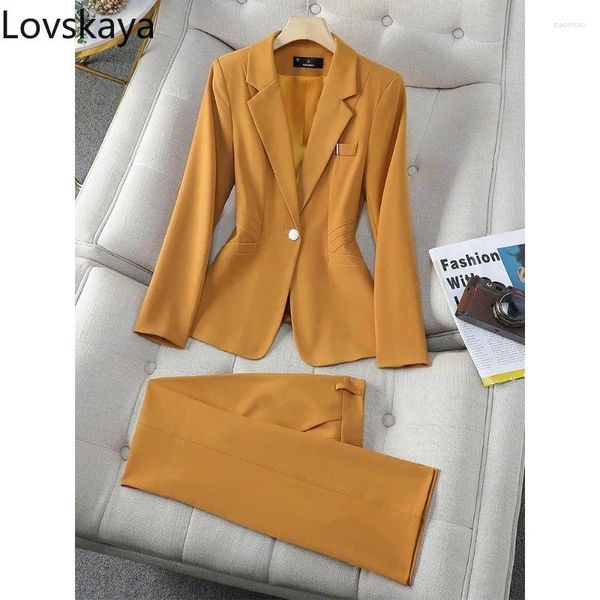 Pantalon de travail en deux pièces pour femmes Wear Wester Formal Blazer Veste et pantalon 2 Jaune Black Red Bure