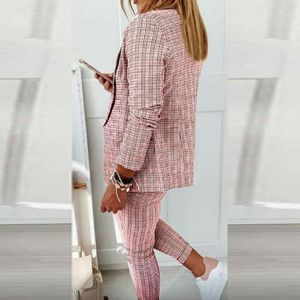 Dames tweedelige broek formele 2 pc's/set chique kleuren bijpassende dame outfit set anti-rimpel herfst blazer afslagkraag voor werk