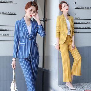 Dames tweedelige broek Formele elegante vrouwen Pakken Lange mouw Jacket Blazer en een broek Kantoor Dames Werk slijtage 2 stuks SET STRI