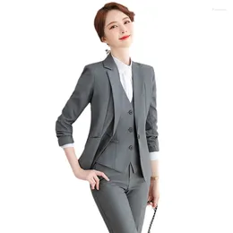 Pantalon de deux pièces pour femmes Gray Blazer Femmes Business costumes 3 Veste et vestes Vestes Office Ladies Travail uniforme Pantesuits