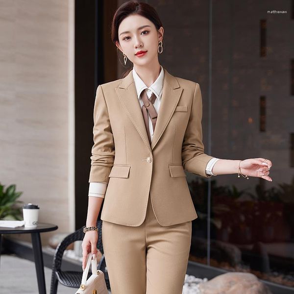 Femmes deux pièces pantalon formel kaki Blazer femmes affaires costumes pantalon et veste ensembles pantalons dames travail bureau uniforme Style