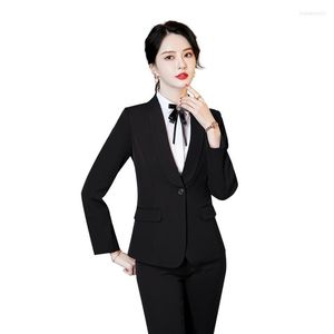 Dames tweedelige broek Formele dames Black Blazer Women Business Suits Work Pant en Jacket Set Office Uniform OL Style broekpaks