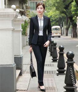 Dames tweedelige broek Formele dames Pant Suits voor vrouwen Business Blazer en Jacket Set Black Work Wear Office Uniform Styles