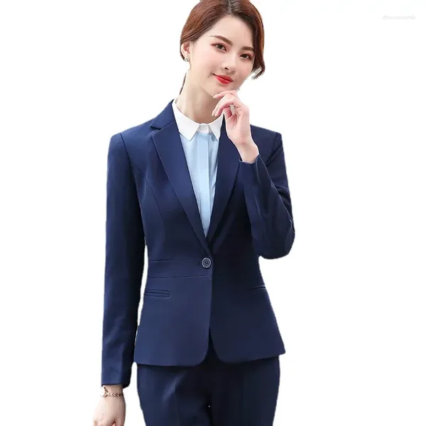 Pantalon de deux pièces pour femmes formelle bleu marine blazer femmes vêtements de travail costumes bureau dames pantalon et veste ensemble uniforme vêtements d'affaires