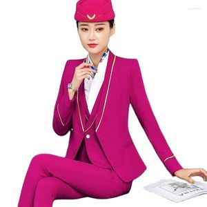 Pantalon deux pièces pour femmes nouveauté formelle femmes professionnelles costumes OL Styles dames bureau hôtesse de l'air uniformes Blazers ensemble printemps