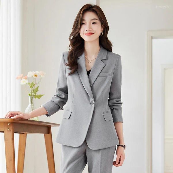 Pantalons de pantalons de pantalons pour deux pièces pour femmes Femmes Business Work Wear Elegant Blazers Automne Office Office Bureau Ladies Professional Career Interview