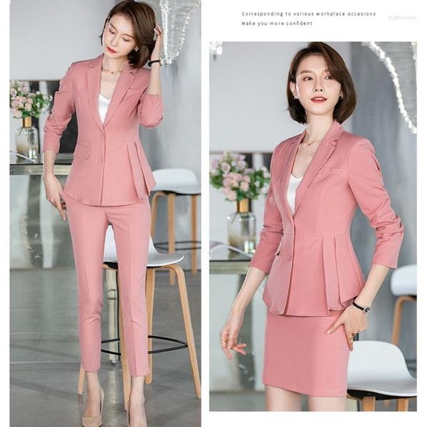 Pantalon deux pièces femme Fromal rose Blazer femmes costumes d'affaires pantalon et veste bureau dames vêtements de travail uniformes vêtements OL élégant