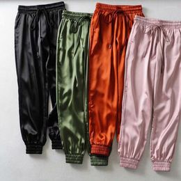 Pantalon deux pièces pour femmes GAOKE vert Satin femmes pantalon à cordon ample décontracté Jogging pantalon pantalon de survêtement Capris