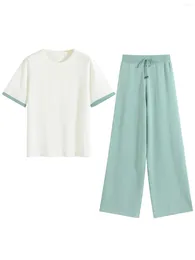 Pantalon de deux pièces pour femmes gigogou fashion tricot d'été femme t-shirt set de tracks de pantalons à manches courtes décontractées
