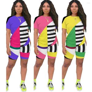 Pantalon de deux pièces pour femmes GL6263 Dames Costume de loisirs en deux pièces Rayures géométriques Hit Color Sports