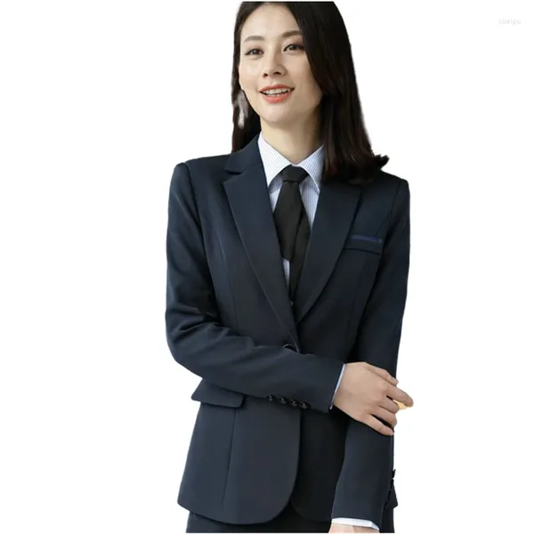 Pantalones de dos piezas para mujer, traje de pantalón gris de manga larga, chaqueta, conjunto de chaqueta de negocios para mujer, trabajo Formal de oficina para mujer, talla grande 4XL