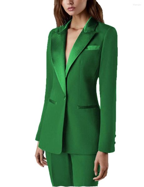 Pantalones de dos piezas para mujer, color verde, para fiesta de boda, ajustados, para negocios, ocio, oficina, vestido de noche Formal (pantalones de chaqueta)