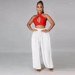 Pantalon deux pièces pour femmes licou été creux dos nu ensemble femmes Festival vêtements haut court lâche lanterne pantalon Sexy 2 tenues de Club