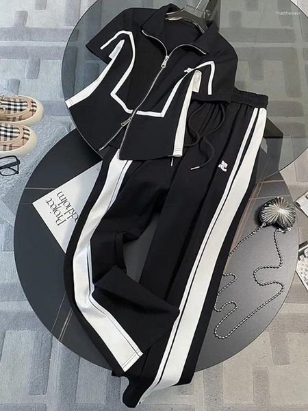 Pantalon de deux pièces pour femmes Harajuku 2023 Femmes à manches courtes Ensemble de survêtement d'été Blanc Pantalon à jambes larges Costume Casual Sport Tenues