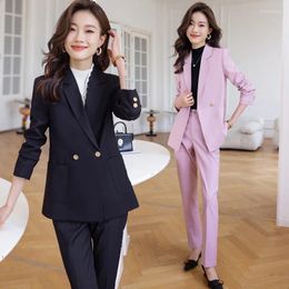 Calças femininas de duas peças High-End Black Suit Set Manga Longa Primavera e Outono Desgaste de Negócios Estilo Temperamento Formal Manag