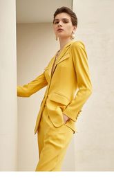 Dames tweedelige broek high-end modieuze modieuze buitenlandse stijl gele pak vrouwelijkheid beroemdheden president professionele broek 2 stuks