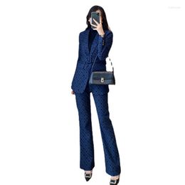 Femmes deux pièces pantalons de haute qualité 2023 printemps dames bleu coréen à la mode Blazer ensembles femmes costumes vêtements de travail bureau automne décontracté