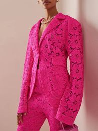 Pantaloni a due pezzi da donna di ALTA QUALITÀ est 2023 Designer Runway Suit Set Guipure Lace Single Button Blazer Matita 2 pezzi 231016