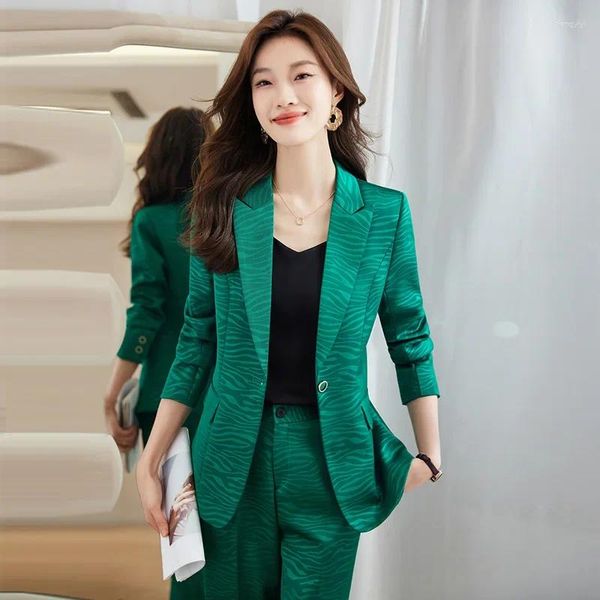 Pantalon de deux pièces pour femmes de haute qualité blazer vert femmes costumes d'affaires pantalon et top ensemble dames vêtements de travail veste style uniforme de bureau