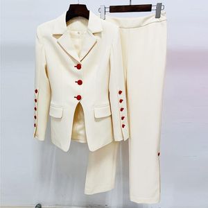  Pantalones de dos piezas para mujer, conjunto de pantalones de calle alta, Blazer Beige de oficina para mujer, trajes de pierna ancha, traje Formal elegante a la moda