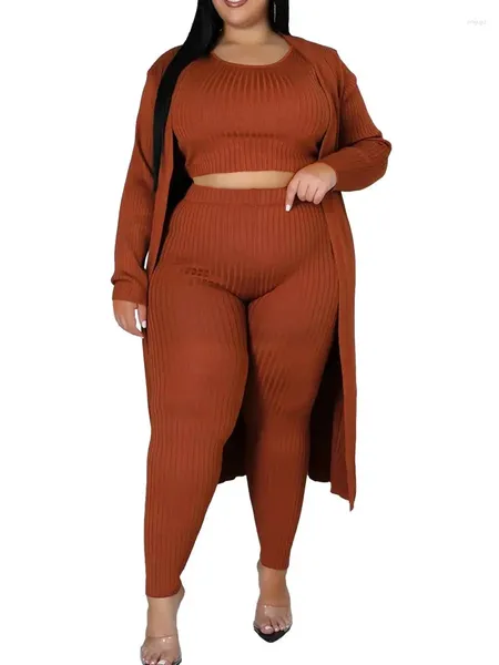 Pantalon de deux pièces pour femmes High Stretch 3 Set Femmes Ensembles assortis Grande taille Mode Tenues sexy Cardigan Manteau Réservoir Trois Costume décontracté