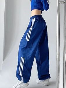 Pantalon deux pièces pour femmes taille haute avec cordon de serrage pantalon cargo jambe large pantalon de jogging rayé Harajuku Baggy Parachute pantalon de survêtement vêtements Y2k 230519