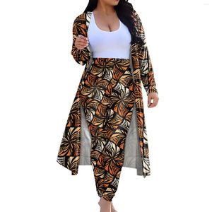 Tweede stuk broek Hycool -mode voor vrouwen Hycool Fall 2pcs Pant Set vrouwen Samoa Polynesische tribal print matching outfits lange mouw Cardigan High