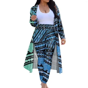 Dames tweedelige broek HYCOOL vrouw 2-delige legging Set Polynesische tribale tatoeages Print Vest met lange mouwen Cover-up outfits Bovenkleding