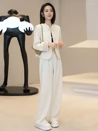 Pantalon de deux pièces pour femmes insozkdg de haute qualité chinois style National Set Femmes Brave veste manteau large jambe élégante mode 2 ensembles