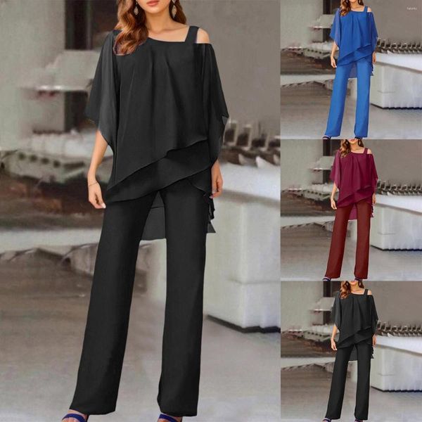 Pantalones de dos piezas para mujeres Vestidos de chifón irregulares Camas de capas camisas