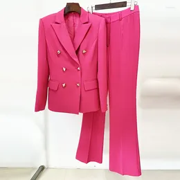 Dames Tweedelige Broek JAMERARY Runway Merk Double Breasted Pak Jas Dames Blazer Jassen En Wijde Pijpen Lange Set Kantoor Dame