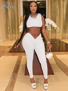 Pantalons de deux pièces à deux pièces Joskaa COBIE COST BLANC 2 Set Femmes Concise O-Leck Crop Tops et Va-Shape Matching 2024 Summer Tracksuits