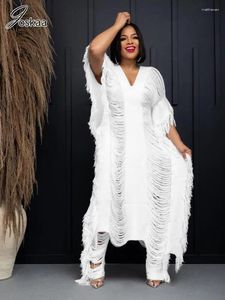 Pantalon de deux pièces pour femmes Joskaa tricot Hollow Fringe Set Femmes Sexy V-collier Long Robe et assorties Summer 2024 Vacances de plage