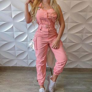 Vrouwen Tweedelige Broek Jumpsuit Mouwloos Halter Polyester Casual Backless Sexy Slanke Vrouwen Romper Cargo Broek Elegante Potlood Losse Overall 230407