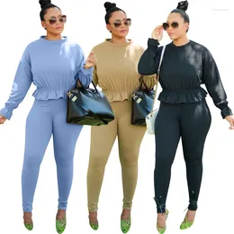 Pantalon de deux pièces pour femmes Kalenmos Automne Set Streetwear Sweatsuit Femmes Volants Crop Top Legging Survêtement Assorti Fitness Outfit