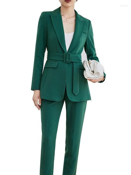 Pantalon deux pièces femme kaki gris violet marine vert femmes pantalon costume bureau dames mince 2 ensemble femme vêtements de travail Blazer et pantalon