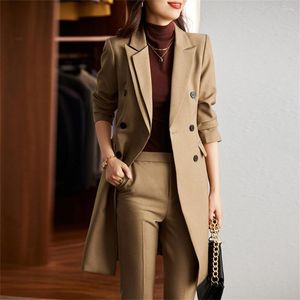 Pantalon deux pièces pour femmes kaki femmes ensembles de pantalons formels 2023 en décontracté Double boutonnage Long Blazer pantalon costumes bureau dames veste 2 ensemble