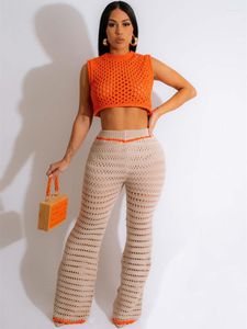 Pantalon à deux pièces pour femmes en tricot à crochet Tracksuit Women 2 Disfits 2023 Vêtements d'été Sans manches coupées de manches et convient à des ensembles de correspondance