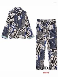 Pantalones de dos piezas para mujer KONDALA Vintage Casual Patchwork de gran tamaño Vacaciones Traje de mujer Moda 2023 Botón de verano Mujer Camisa Cordón