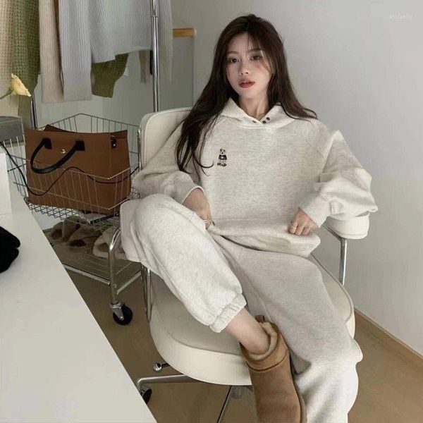 Pantalon de deux pièces pour femmes Mode coréenne Anime Sweats à capuche Ensembles Femmes Automne 2023 Casual Polaire Manches longues Sweats à capuche Pantalons de survêtement Costume