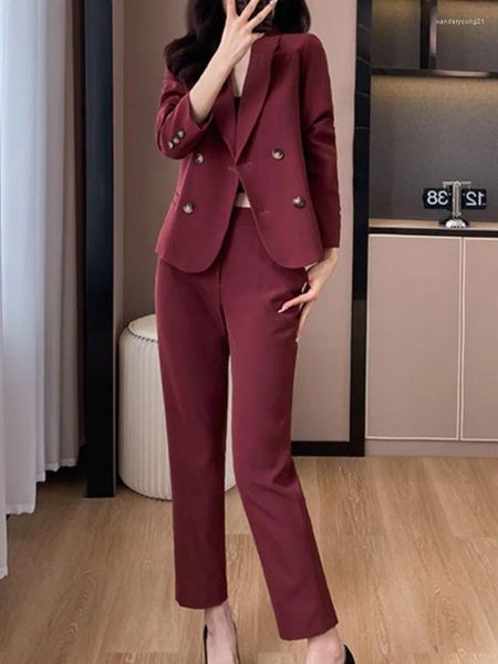 Pantalon de deux pièces pour femmes Mode coréenne Femmes élégantes Blazer Pantsuit Bureau Dames Casual Crop Vestes et pièces Ensemble Femme Tenues formelles