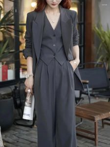 Vrouwen Tweedelige Broek Koreaanse Mode Vrouwen Zakelijke Blazer 3 Stuks Set Elegante Casual Jassen Jas Mouwloos Vest Broek pak Vrouwelijke